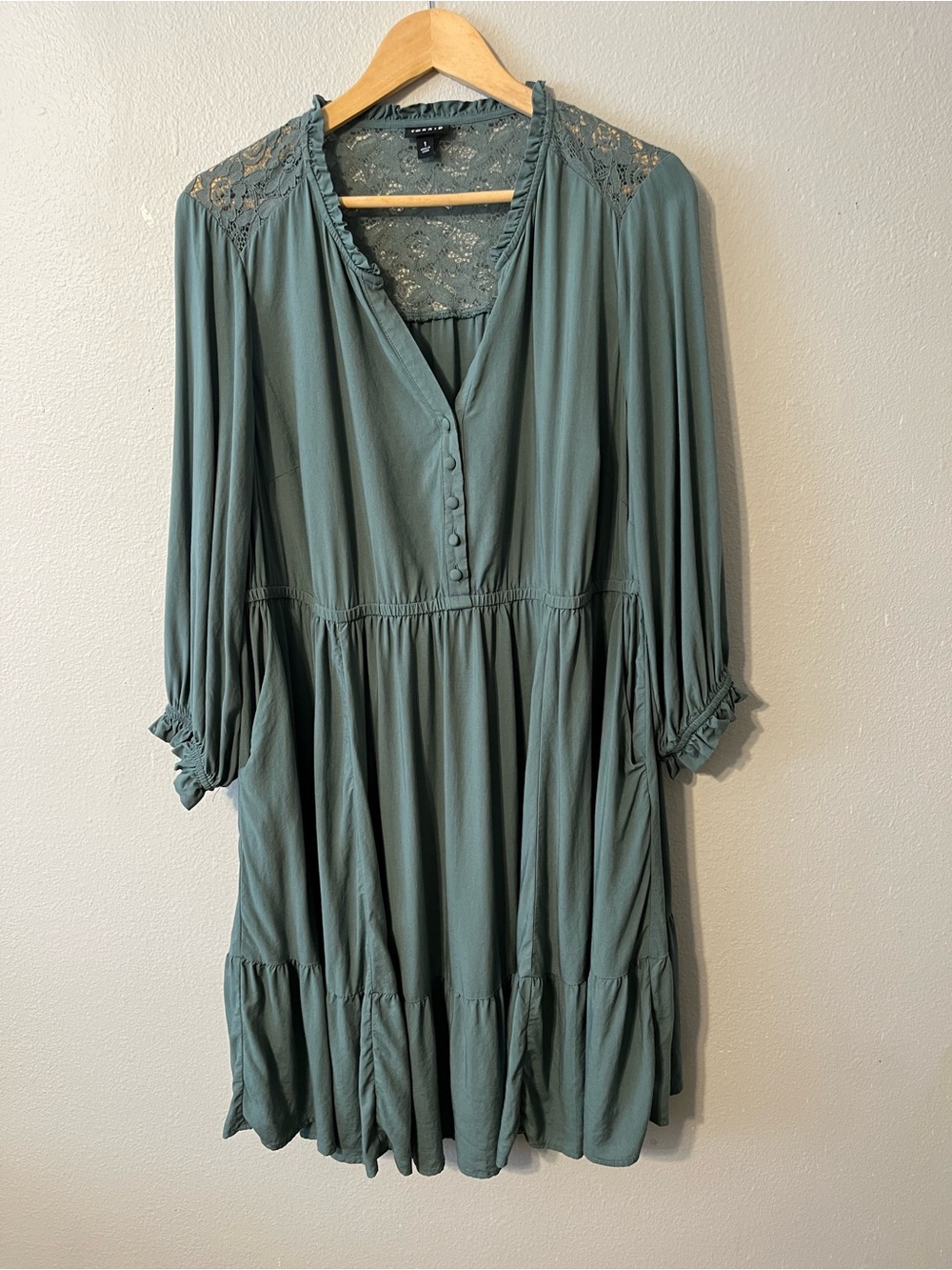 Torrid Sage Green Dress 3/4 Sleeves Lace Detail Back Fall Office Casual Size XL
